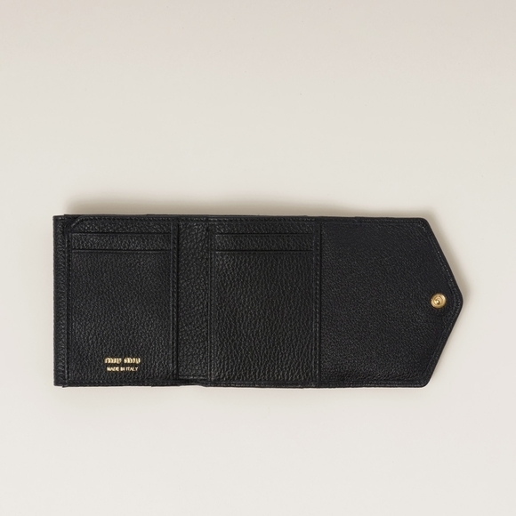 MIU MIU Vitello Dyno Leather Fold Wallet with Flap Black - Picture 2 of 5